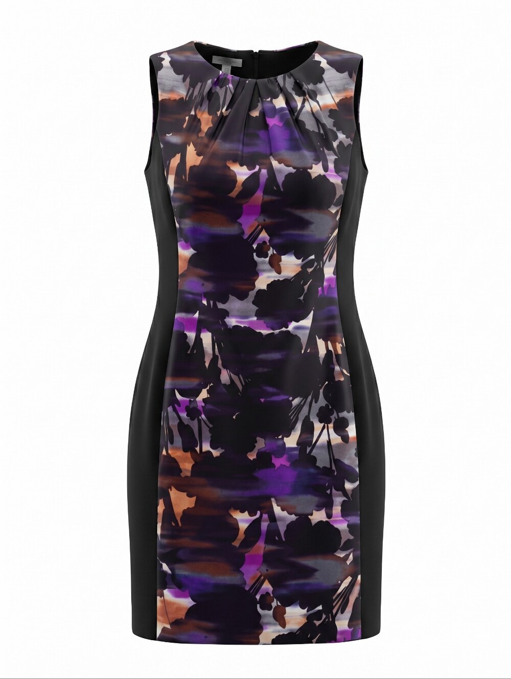 London Style Black Sheath Dress Sleevless Abstract Evening Purple Floral Evening